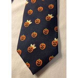 1988 Vintage‎ Lillian Vernon Navy Blue Halloween Tie Ghost and Pumpkin